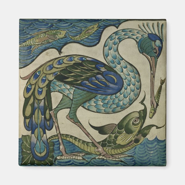 Tile design of heron and fish, by Walter Crane Magnet (Front)