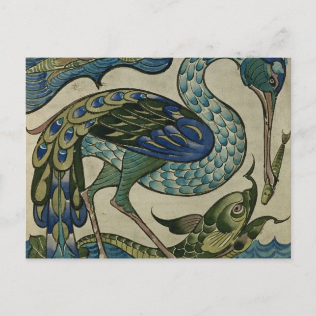 Tile design of heron and fish, by Walter Crane Postcard (Front)