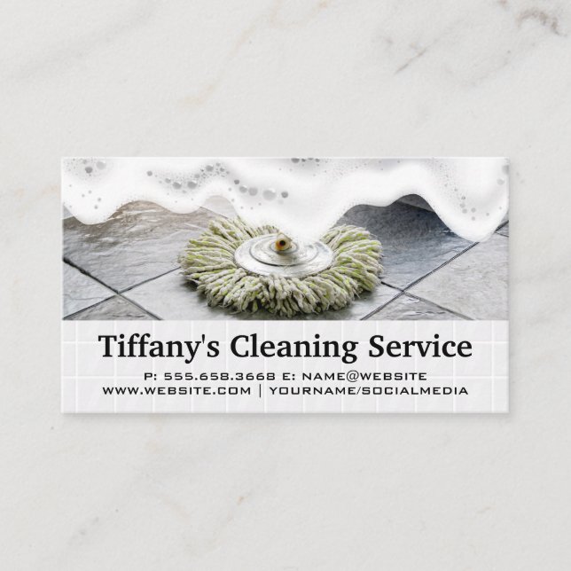 Tile Floors | Mop Cleaning | Soap Suds Business Card (Front)