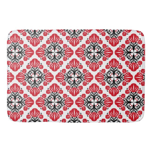 Tile floral pattern. Folk art bloom.  Bath Mat (Front)