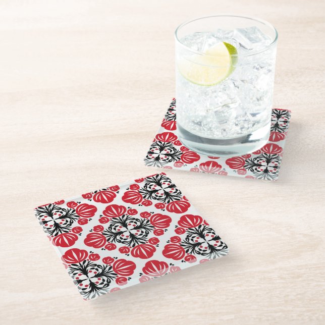 Tile floral pattern. Folk art bloom.  Glass Coaster (Angled)