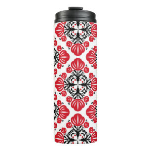 Tile floral pattern. Folk art bloom.  Thermal Tumbler