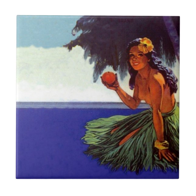 Tile Hawaiian Tropical Vintage Hula Girl Advertise (Front)