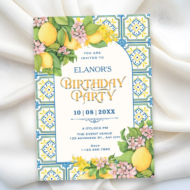 Tile Mediterranean lemon floral birthday Invitation (Creator Uploaded)