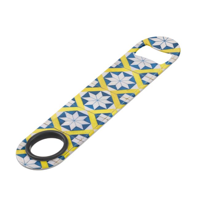 Tile Mosaic Flower Pattern Yellow Blue (Back Angled)