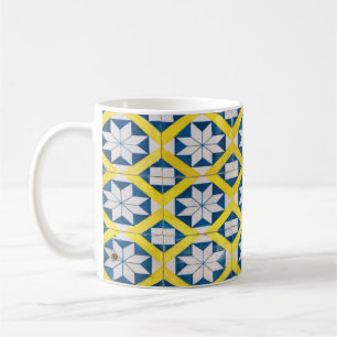 Tile Mosaic Flower Pattern Yellow Blue Coffee Mug