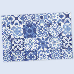Tile Pattern Blue White Watercolor Pillowcase