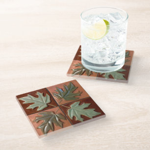 Tile pattern four Maple leaves coaster