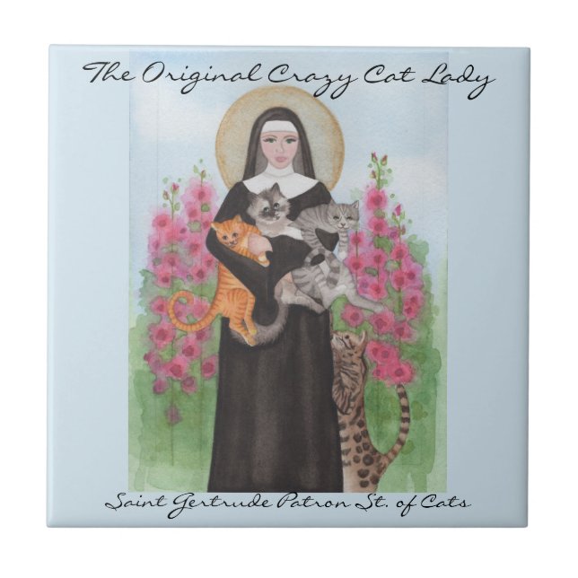 Tile Saint Gertrude Patron St. of Cats (Front)