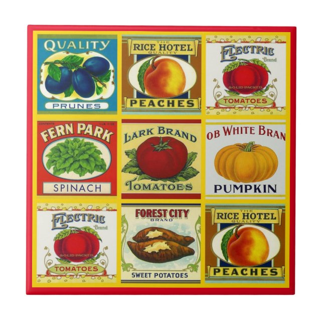 Tile Trivet Vintage Kitchen Canned Goods Labels (Front)