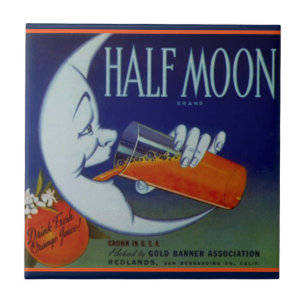 Tile Vintage Kitchen Can Label Half Moon Orange