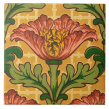 Tile with 1906-7 Arts and Crafts wallpaper design