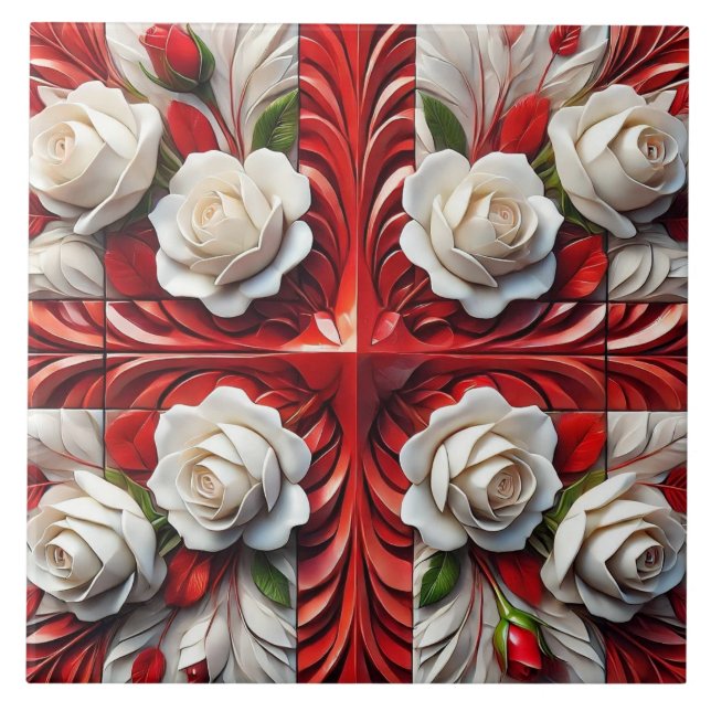 Tile with English Roses Design (Front)