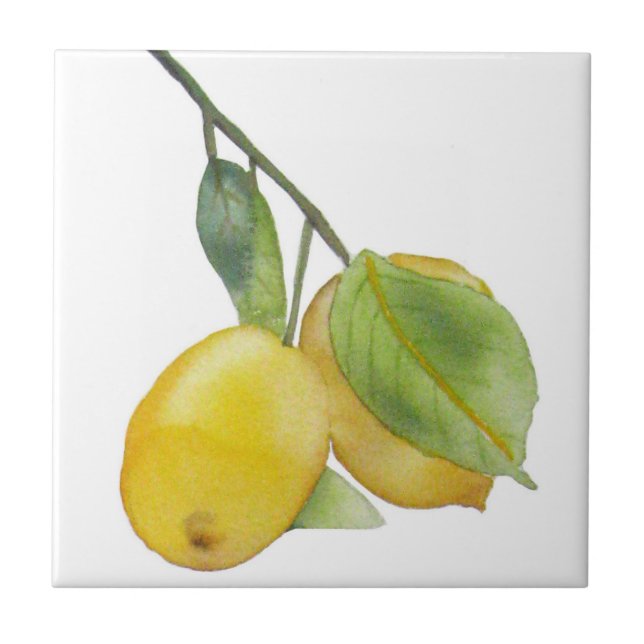 Tile with watercolor of yellow lemons (Front)