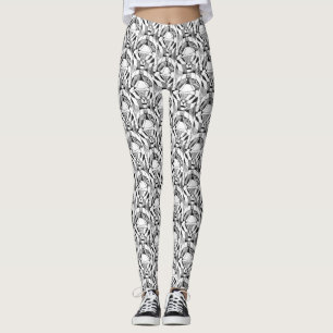 Tiled abstract design in black & white line leggings