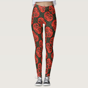Tiled abstract floral based on red pansy petals leggings