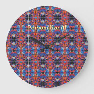 Tiled and mirrored coloured metallic triangles large clock