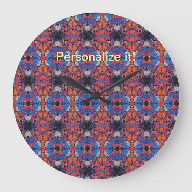 Tiled and mirrored coloured metallic triangles large clock (Front)