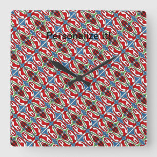 Tiled and mirrored organic shapes in red green square wall clock