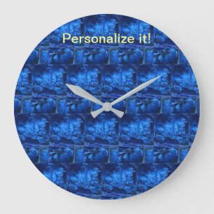 Tiled and mirrored psychedelic blues design large clock
