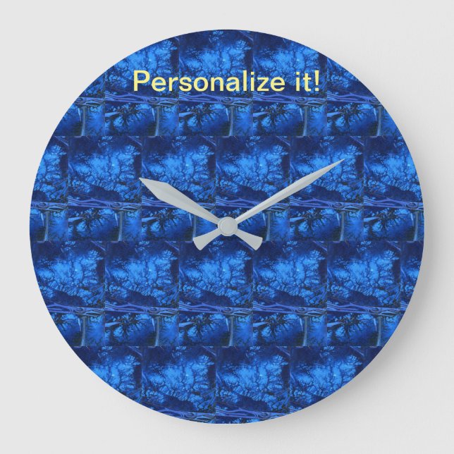 Tiled and mirrored psychedelic blues design large clock (Front)