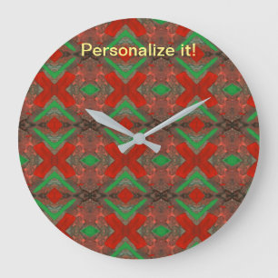 Tiled and mirrored psychedelic red, green design large clock