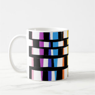 Tiled art design black borders colourful chunky coffee mug