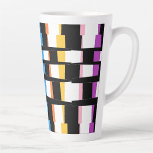 Tiled art design black borders colourful chunky latte mug