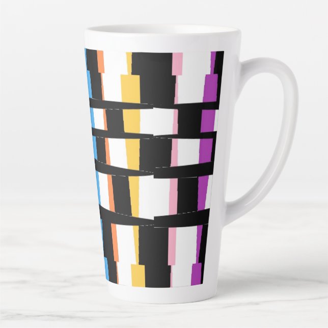 Tiled art design black borders colourful chunky latte mug (Right)