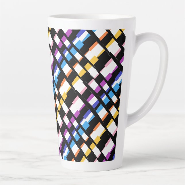 Tiled art design black borders colourful chunky latte mug (Right)