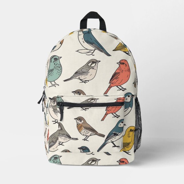 Tiled Birds Pattern Printed Backpack (Front)