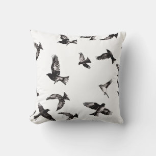 Tiled Black and White Bird Pattern Cushion