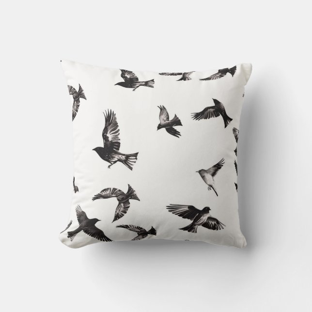 Tiled Black and White Bird Pattern Cushion (Front)