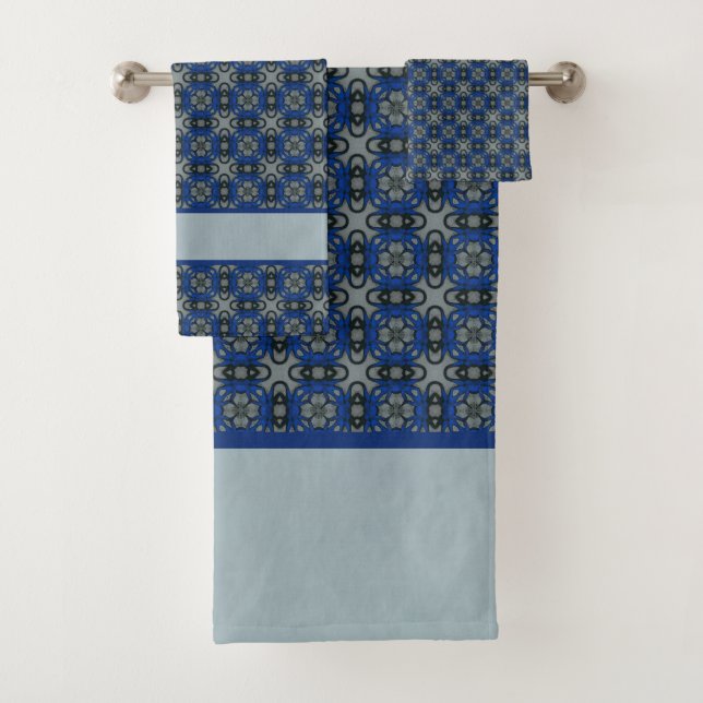 Tiled Blue Flowers Pattern Bath Towel Set (Insitu)