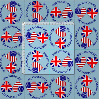 Tiled British USA Heart Flags Country Heritage Fabric