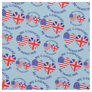 Tiled British USA Heart Flags Country Heritage Fabric