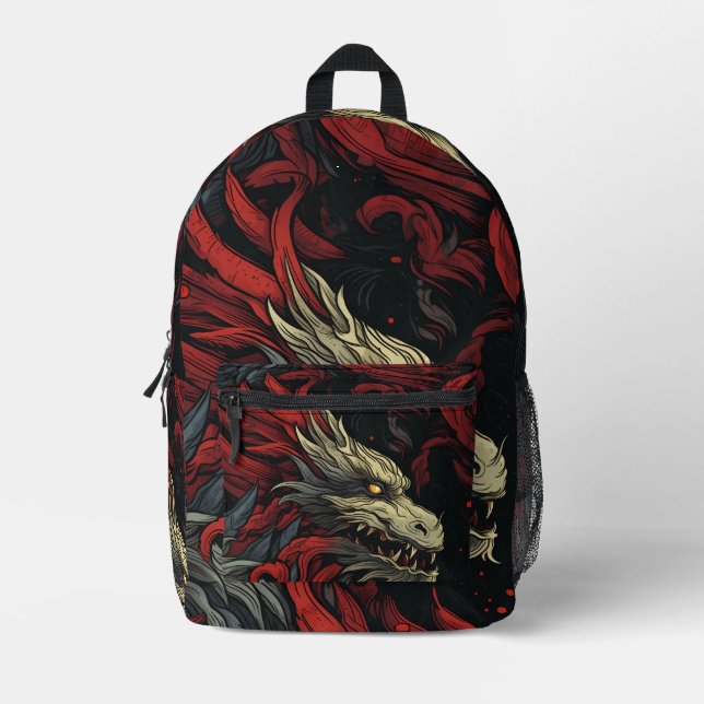 Tiled Dragon Pattern Printed Backpack (Front)