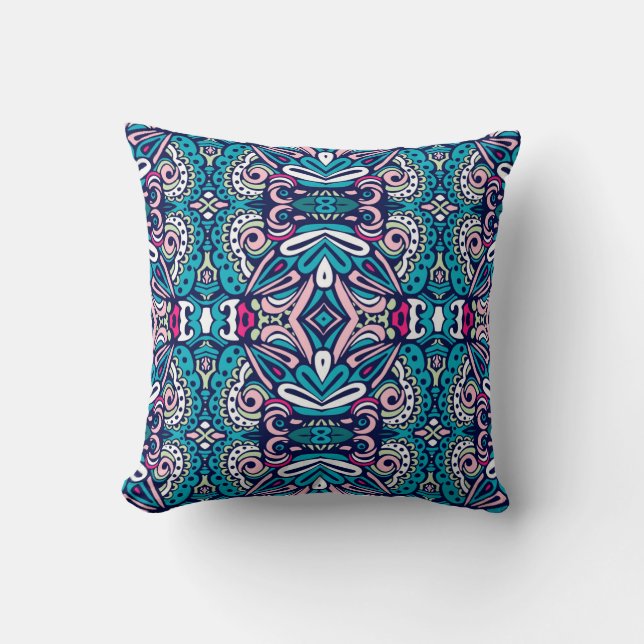 Tiled ethnic pattern. Abstract geometric mosaic vi Cushion (Front)