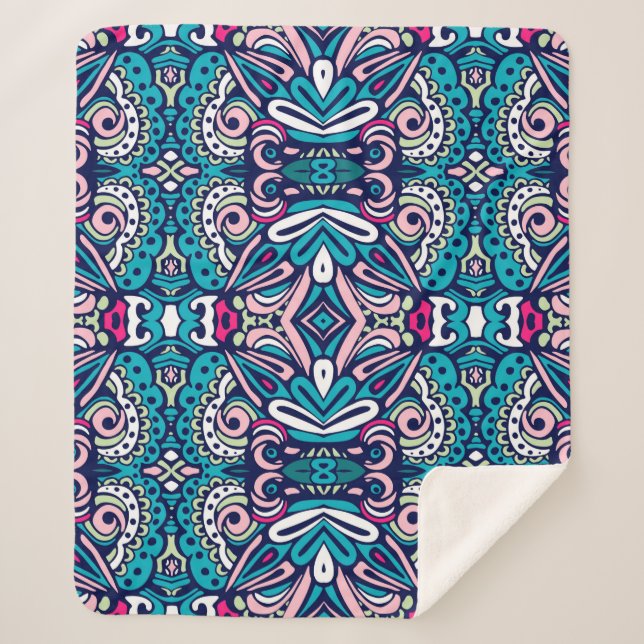 Tiled ethnic pattern. Abstract geometric mosaic vi Sherpa Blanket (Front)