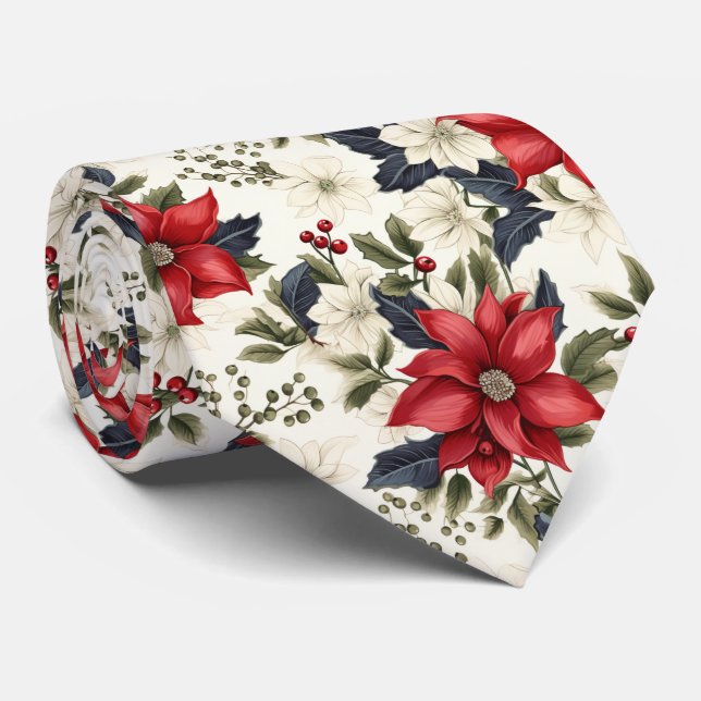 tiled festive tiled Christmas poinsettias Tie (Rolled)