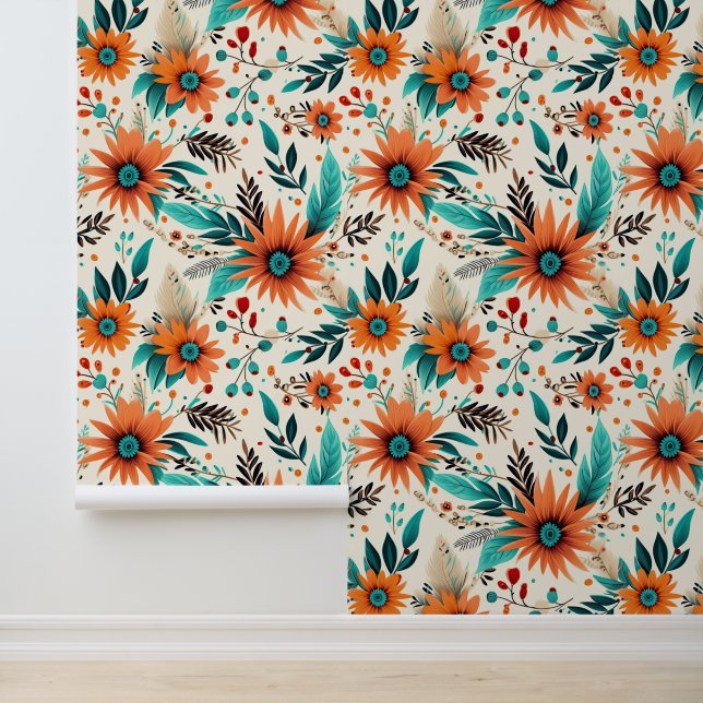 Tiled floral pattern flower  wallpaper (Application)