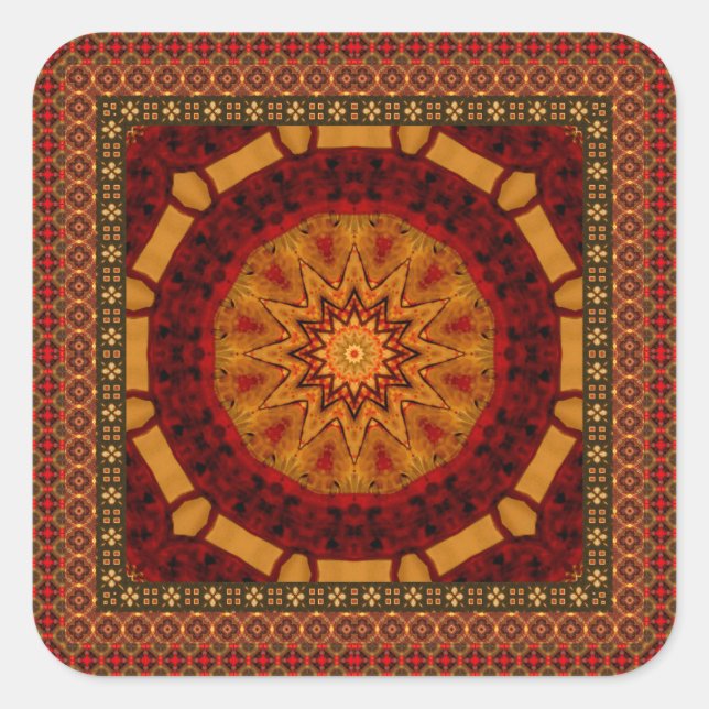 Tiled Frame With Golden Mandala Square Sticker (Front)