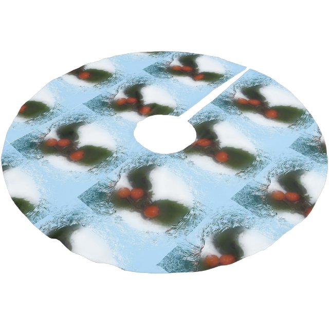 Tiled Frosty Blue Holly Brushed Polyester Tree Skirt (Angled)