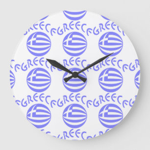 Tiled Greek Flag Sphere & Greece Large Clock