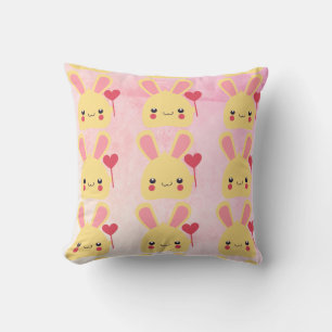 Tiled Kawaii Bunny Rabbit Face with Heart Cushion