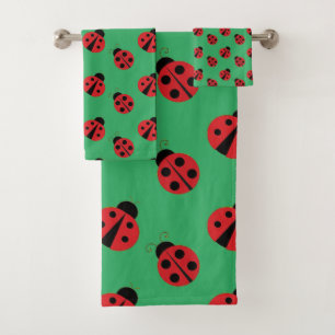 Tiled Ladybug Design Bath Towel Set