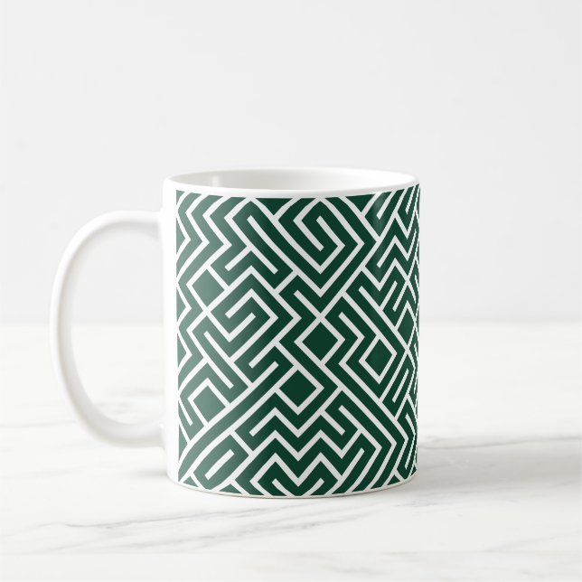 Tiled Lines Generative (Dark Green Fill) Unique Coffee Mug (Left)