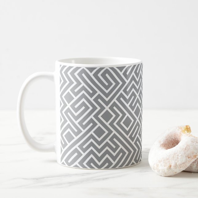 Tiled Lines Generative (Grey Fill) Unique Coffee Mug (With Donut)