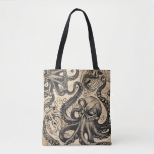 Tiled Octopus Skull Tattoo Pattern Tote Bag