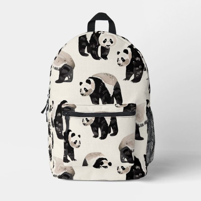 Tiled Panda Pattern Printed Backpack (Front)